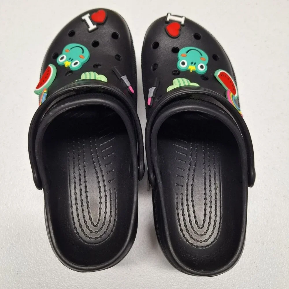 Voko Platform Rubber Clog Charms Embelished Black Basic Womens Size 38 Strap - Picture 7 of 11